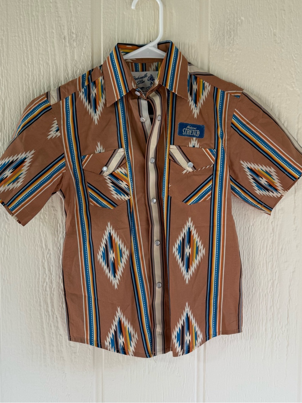 Panhandle Slim Short Sleeve Southwestern Stripe Button-Down Shirt